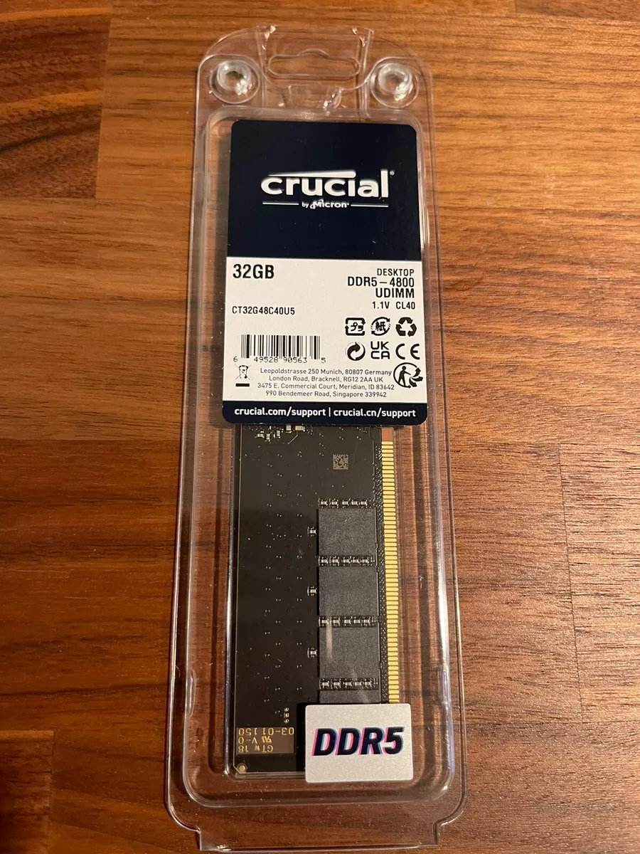 Crucial RAM 32GB DDR5 4800MHz CL40 Desktop Memory CT32G48C40U5 - NEW