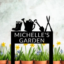 Garden Tools Metal Sign with Stake Custom,Personalized Name Sign Outside Decor