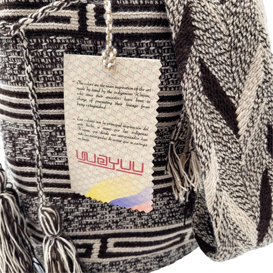 2 COLORES 🇨🇴 Bolso Boho Cubo Marrón Grande Colombiano Hecho a Mano Tribu Wayuu Foto 4 de 4