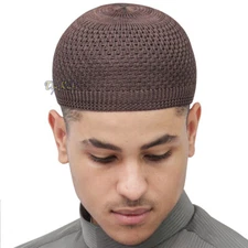Islamic Brown Kufi Skull Cap 100% Nylon Head Cover Prayer Hat Knitting Lines