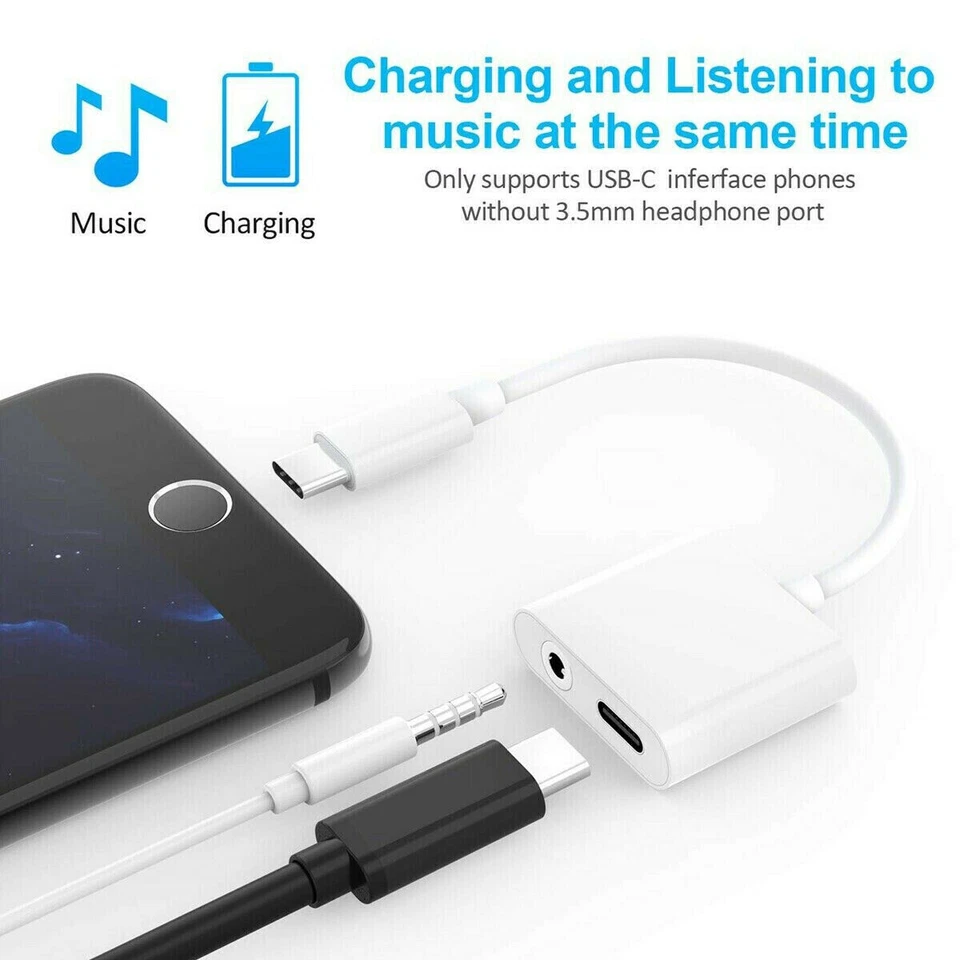 Cable de carga adaptador conector para auriculares de audio auxiliar 2 en 1 tipo C a 3,5 mm cable de línea DAC Foto 2 de 2