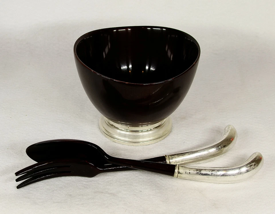 Juego de ensalada de caoba de plata de ley Georg Jensen Mid Century Mod Foto 3 de 4