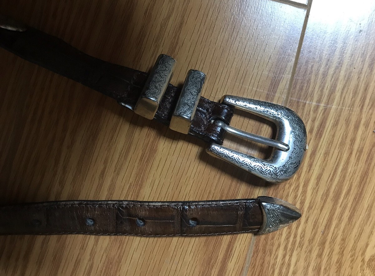 Fossil Leather Belt Silver Metal Embossed Buckle Concho VTG Croc Black Women S Womens concho black leather belt - TikTok Shop main image 3