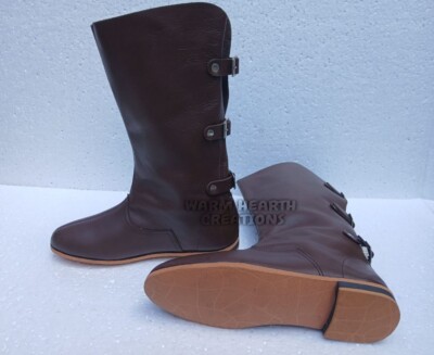 Medieval Leather Boots, RENAISSANCE , Viking Pirate Boot , Mans Black Long Shoes