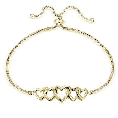 Armband goldfarben über Sterlingsilber ineinander verschlungene Herzen poliert verstellbar