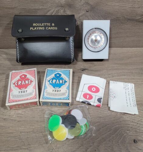 Vtg Travel Roulette Leather Covered Game w/ Crane Playing Cards Hong Kong, China - Picture 1 of 14