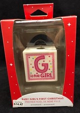 2018 Baby Girl's First Christmas Tree Ornament Pink Block American greetings NEW