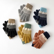 Women Wool Knitted Crochet Gloves Full Finger Thermal Thick Warm Flower Gloves
