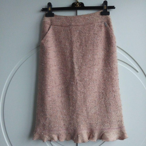 CHANEL Women's Tweed Suit Set Jacket Skirt Frill Pink Ceremony Formal Coco Logo - Picture 6 of 20