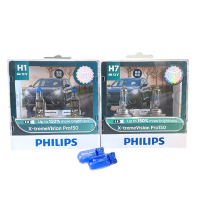 (FREE T10s) PHILIPS H1 H7 +150% X-treme Vision Pro150 Halogen Headlight Bulbs