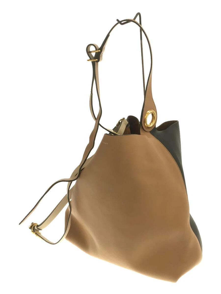 BURBERRY Light Camel Leather Grommet Detail Hobo Bag brown leather with tag