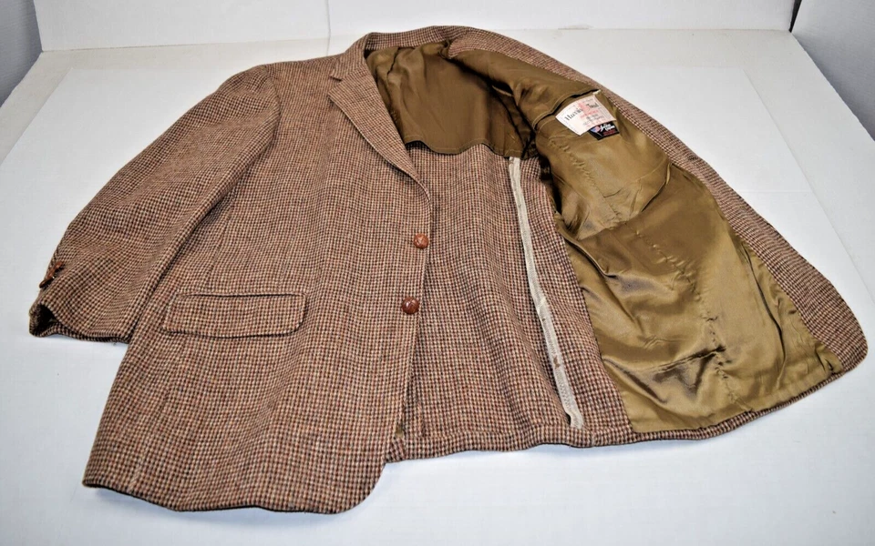 Abrigo Deportivo Harris Tweed De Colección Lana Talla 40S Años 70 Country Beige Dorado Hecho en EE. UU. Foto 4 de 4