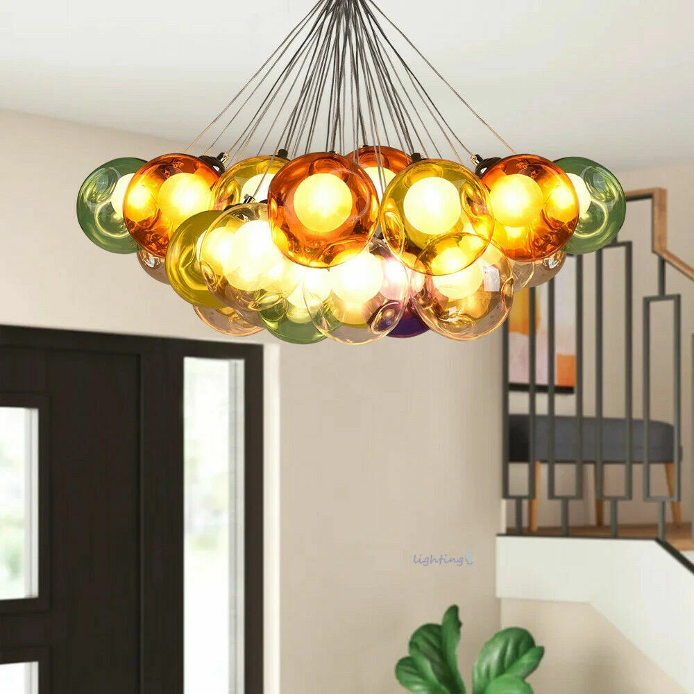 Modern Cluster Chandelier Multi color Glass Bubble Living Room Pendant Light