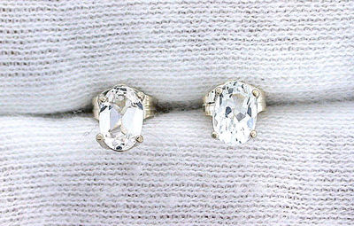 Ovale natürliche brasilianische weiße Topas Edelstein Edelstein Sterlingsilber Ohrringe