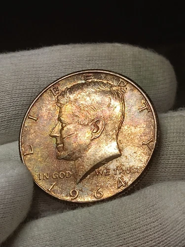 1964 Kennedy Silver Half Dollar - STUNNING Rainbow Toning Au J/160