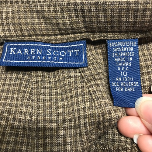 Karen Scott Skirt Womens Size 10 Brown Plaid Stretch Pencil Split Hem Rear Zip - Picture 8 of 12