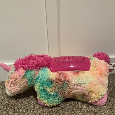 Pillow Pets Dream Lites Rainbow Unicorn Plush Nightlight Starry Sky! Works! EUC