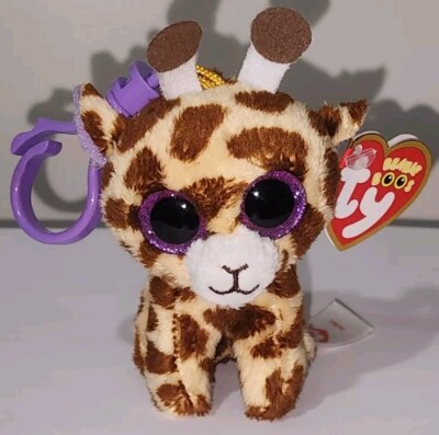 Ty Bague Porte Clés Beanie Boos Clips Girafe Stilts Marron Et Blanc Avec Oeillets Glitter La Peluche Avec Les Yeux Grands Scin A
