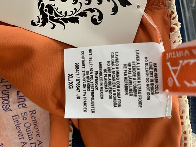 Becca Shirred Hipster Bikini Bottoms Orange Crochet Overlay XL