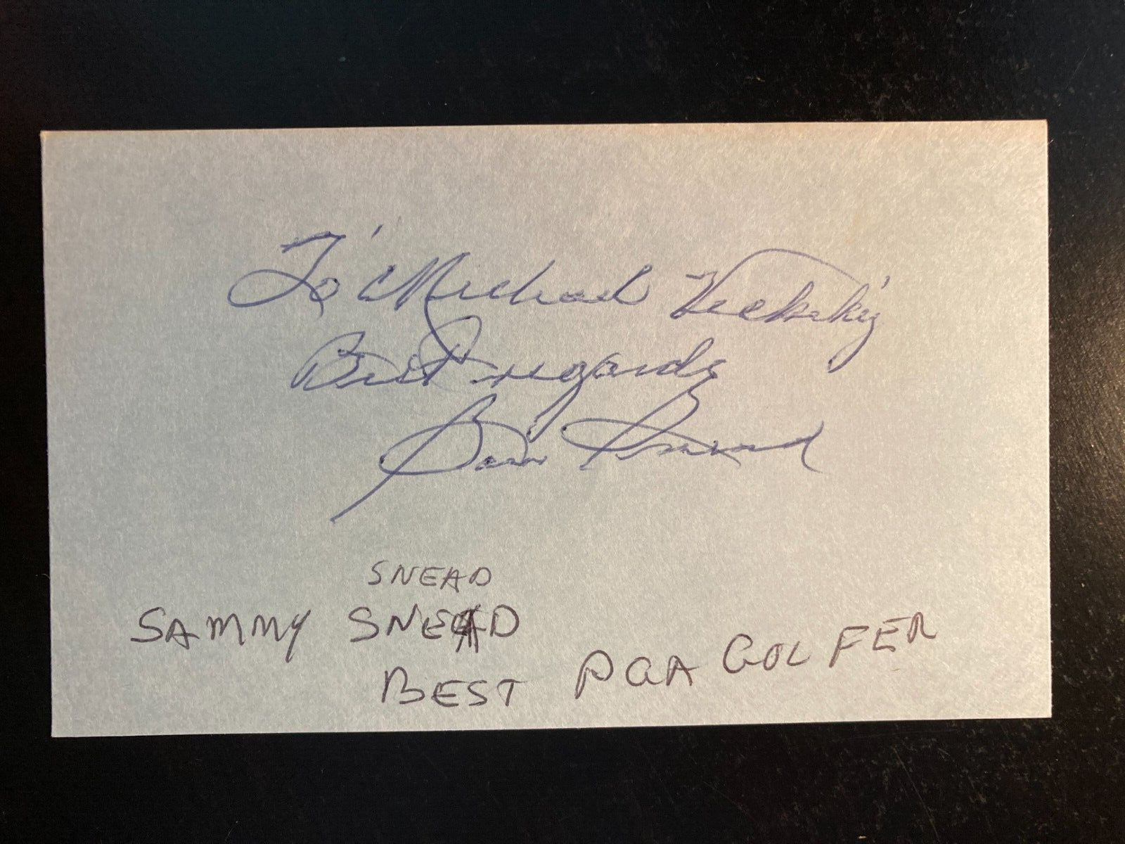 Sam Snead Autographed Signed 3x5 Index Card PGA Masters US Open Champion HOF 