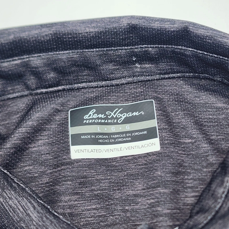 Polo Ben Hogan Performance cinza com listras azuis claras Golfo tamanho GRANDE - Imagem 4 de 4