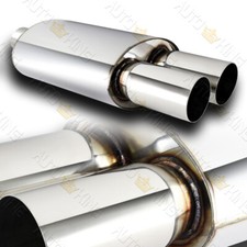 3 Dual Flat Tip T-304 Stainless Exhaust Resonator Muffler 2.5 Inlet Universal 3 Dual Flat Tip T-304 Stainless Exhaust Resonator Muffler 2.5 Inlet Universal