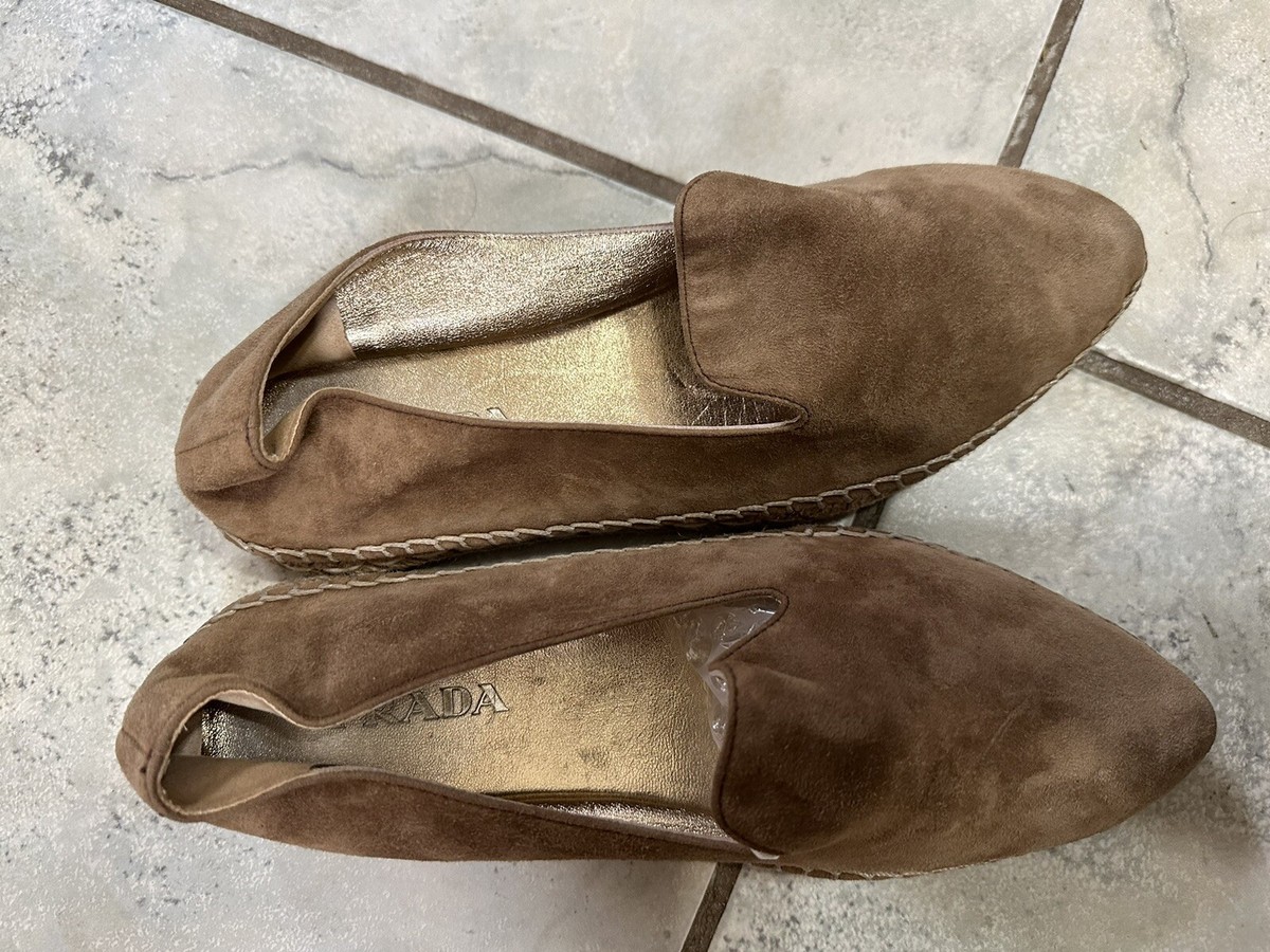 PRADA Made In Italy Taupe Suede Slip On Espadrille Flats  display picture 3