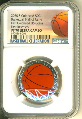 2020-S  COLORIZED BASKETBALL HALL OF FAME  50 CENT - NGC PF70UCAM FIRST RELEASES