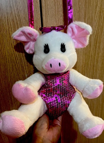 NWOT Poochie co Pig purse Pale Pink with Pink Sequin & Crossbody Strap - Picture 5 of 12