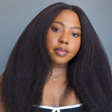 Long Yaki Straight Black Lace Front Wigs Synthetic Hair for Women Glueless Soft