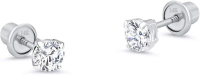 2 mm runde echte Diamant Kinder/Baby Ohrstecker Schraubverschluss Ohrringe - 14k Weißgold