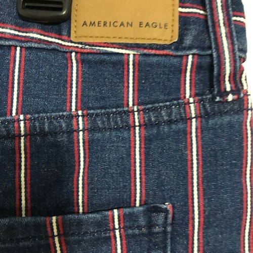 American Eagle Blue/Red Striped Super Stretch Hi Rise Mini Denim Skirt size 14 - 第 8/14 張圖片