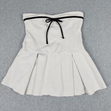 Windsor Strapless Mini Dress Juniors Large White Black Skater Pleated Bow Detail