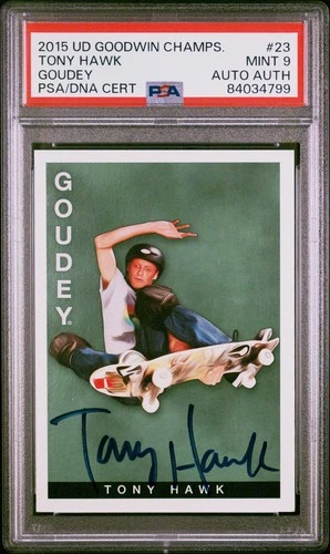 2015 Upper Deck Goodwin Champion Tony Hawk SIGNED 23 GOUDEY Card PSA 9 Autograph