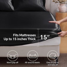 Satin Fitted Sheet Queen Size with Elastic Corner Straps Soft Silk-Like Sheet