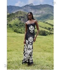 NWT AUTH FARM RIO Black White Floral Arabesque Viscose Slip Maxi Dress LARGE L
