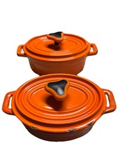 (2) Rachael Ray Orange Enamel Cast Iron Mini ...
