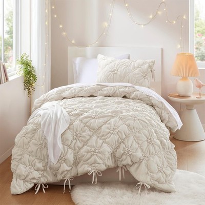 Intelligent Design Twin Comforter Set Ivory Lily Puffy Floral Shabby Chic Boho