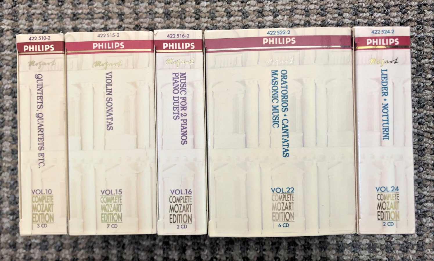 5 boxed-sets of Philips Complete Mozart Edition CDs; Sonatas, Piano Duets...