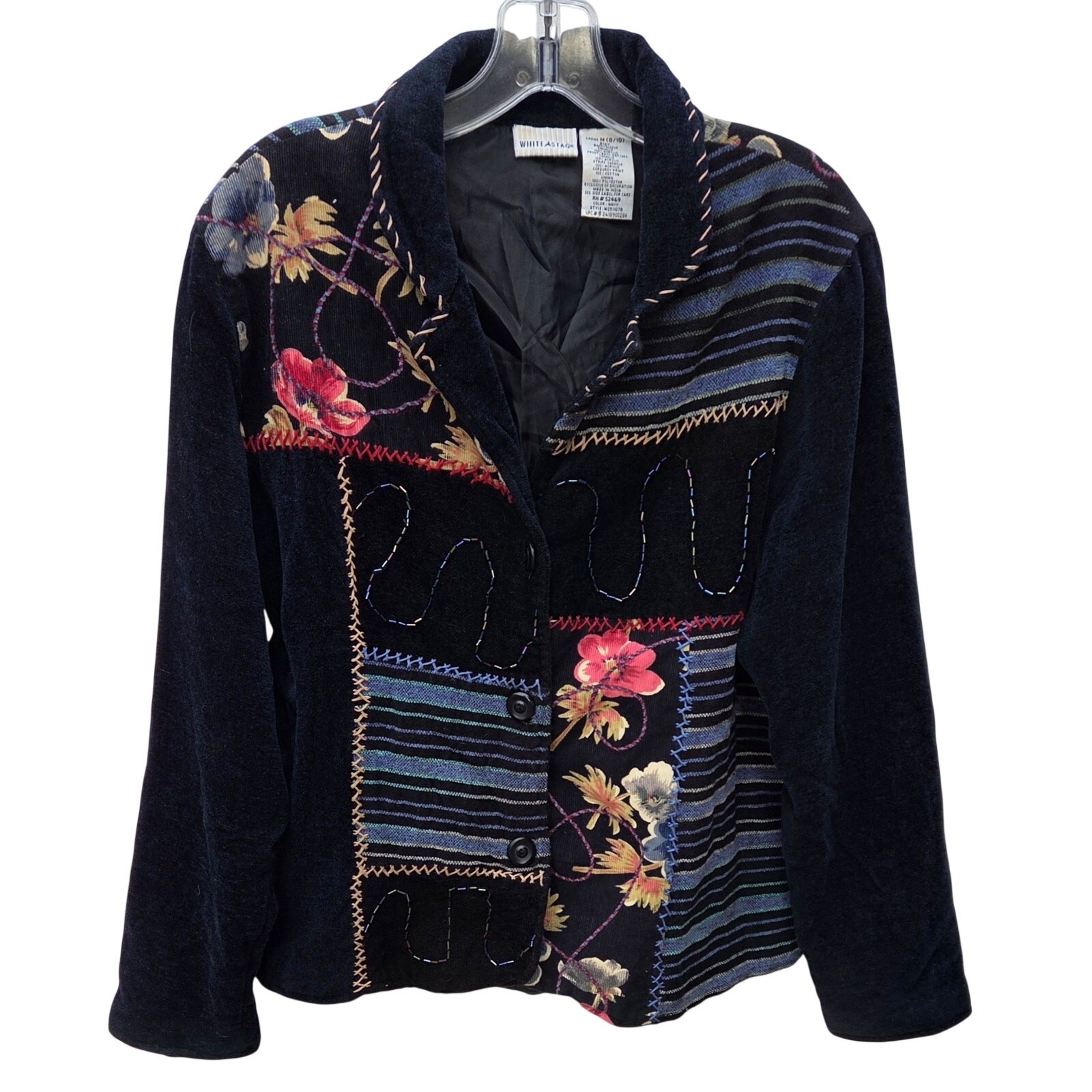 Vintage Patchwork Artisan Jacket Mixed Media Cord… - image 2