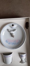 Assiette à  Bouillie + Timbale + Coquetier pour Bébé. Porcelaine Claudine Martin
