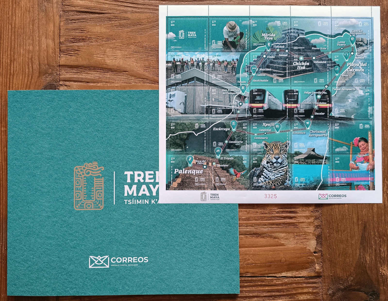 MEXICO 2024 MAYA TRAIN Full sheet 25 diff. stamps w/ ltd. ed. pres. folder, mint