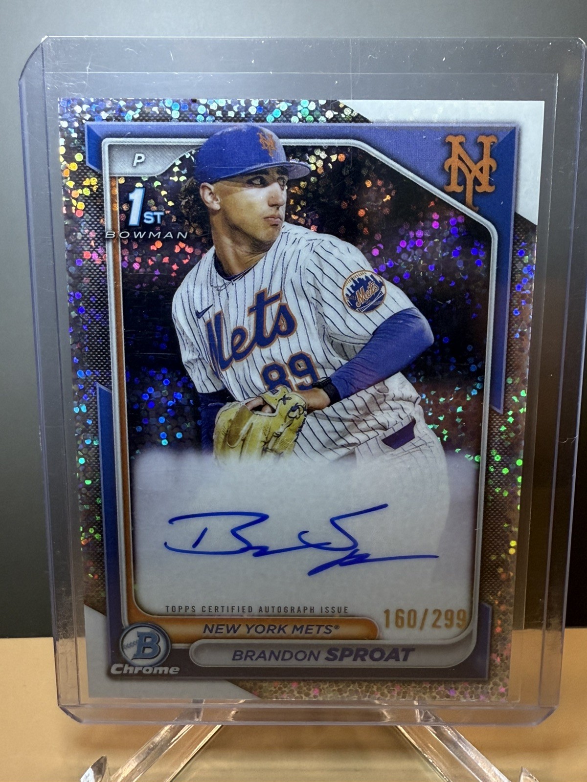 2024 Bowman Chrome Brandon Sproat 1st Bowman Auto #/299 Speckle Refractor Mets