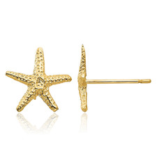 14K Solid Yellow Gold Starfish Stud Earrings