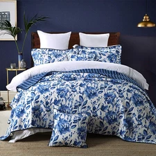 Blue and White Porcelain Cotton Quilt Bedspread Sets Queen Size 3 Pieces,Chinese