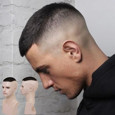 Short Human Hair Toupee for Mens Buzz Cut Thin Skin PU Replacement System Wiglet