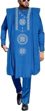 African Men Sets Traditional Embroidery Agbada Robe Suits 3 Piece Set