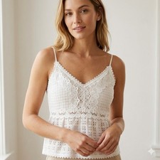 Abercrombie Fitch White Eyelet Smocked Peplum Eyelet Cami Top M Cottagecore