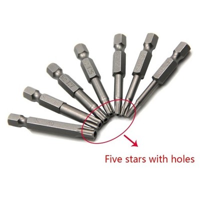 50mm 1/4 Sechskantschaft Fünf-Punkt-Magnet-Torx-Schraubendreher-Bit T10-T40