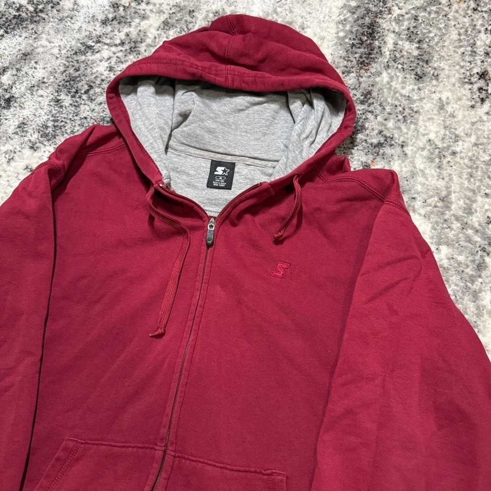 Starter Mens Full Zip Hoodie Maroon Burgundy Grey Lined Hood Sweatshirt Medium